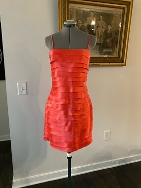 Steppin' Out Metallic Coral Mini Bandage Dress